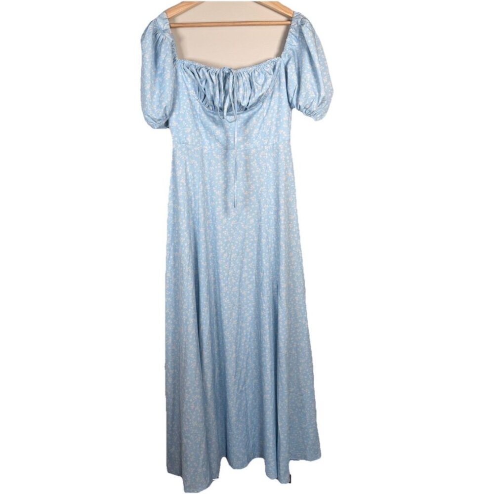 Milkmaid Dress Tallulah Blue White Floral‎ Midi Sz M Cottagecore Peasant Kutumai